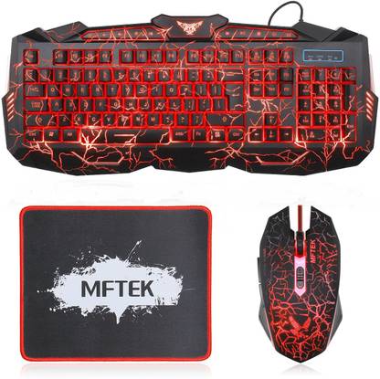 MFTEK Gaming Keyboard, Mouse and Mouse Pad Combo, Crack 3 Colors LED Backlit USB Wired Keyboard, Programmable 7 Button Lighted Gaming Mouse +Mouse Pad for Computer PC Gamer. Combo Set Designed for Gaming
