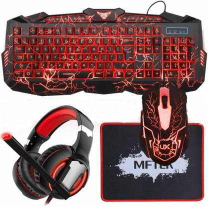 MFTEK Gaming Keyboard, Mouse and Headphone Combo, Crack 3 Colors LED Backlit USB Wired Keyboard, Programmable 7 Button Lighted Gaming Mouse +Mouse Pad for Computer PC Gamer and headphone Combo Set Designed for Gaming