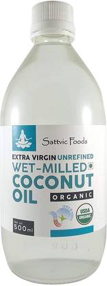 Sattvic Foods Organic Wet Milled Extra Virgin Coconut Oil, 500ml Coconut Oil Plastic Bottle