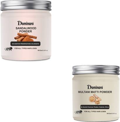 Dominaro 100 % Organic Sandalwood & Multani Matti Powder For Skin Care & Hair Care 100 gm Combo Pack of 2 Jars 200 gm