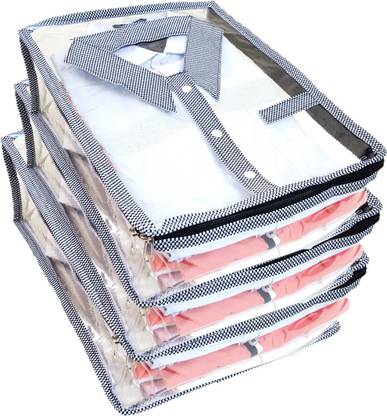 FORETREND High Quality Transparent Shirt Cover Black Check Print 3 PCS