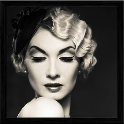 Artzfolio Monochrome Picture of Elegant Retro Woman D1 Canvas Painting Black Synthetic Frame 12.1inch x 12inch (30.7cms x 30.5cms) Digital Reprint 12 inch x 12.1 inch Painting