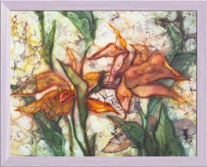 Artzfolio Image of Orchid, Batik On Silk Canvas Painting White Synthetic Frame 25.3inch x 20inch (64.2cms x 50.8cms) Digital Reprint 20 inch x 25.3 inch Painting
