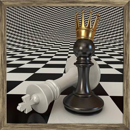 Artzfolio ArtzFolio Black Does the Pawn Checkmate Tabletop Painting Antique Golden Frame 6inch x 6inch (15.2cms x 15.2cms) Digital Reprint 7 inch x 7 inch Painting