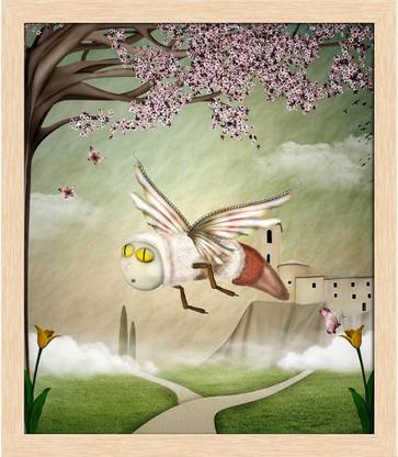 Artzfolio ArtzFolio Fantasy Bee In A Spring Scenery Canvas Painting Natural Brown Wooden Frame 20inch x 23.3inch (50.8cms x 59.2cms) Digital Reprint 20.5 inch x 23.8 inch Painting