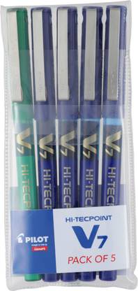 PILOT V7 (Blue- 4, Green-1) Roller Ball Pen