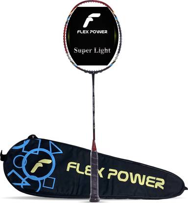 Flex Power Super Lite (Ultra Lightweight - 75g, Upto 30LBS) Full Graphite Red Unstrung Badminton Racquet