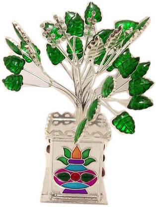 Sahiba Gems Solid Chandi/Silver Tulsi Small Plant for Home/Office for Pooja (50 Grams) Decorative Showpiece  -  10 cm
