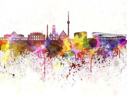 Artzfolio 162.56 cm Stuttgart Skyline, City in Southwest Germany Peel & Stick Vinyl Wall Sticker 64inch x 48inch (162.6cms x 121.9cms) Self Adhesive Sticker