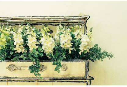 Artzfolio Vintage Flower On Wall Unframed Premium Canvas Painting Digital Reprint 28.5 inch x 42.4 inch Painting