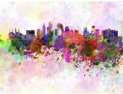 Artzfolio 182.88 cm Skyline of Kansas City, City in Missouri, USA Peel & Stick Vinyl Wall Sticker 72inch x 54inch (182.9cms x 137.2cms) Self Adhesive Sticker