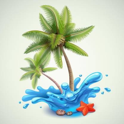 Artzfolio Water Splash With Palms Unframed Premium Canvas Painting Digital Reprint 32.5 inch x 32.5 inch Painting