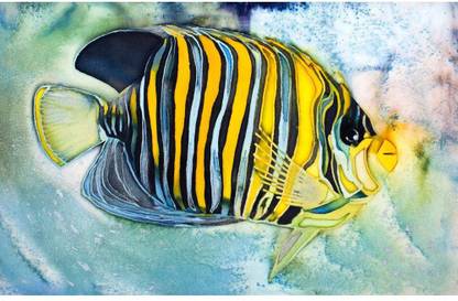 Artzfolio ArtzFolio The Underwater World Fish, Batik Unframed Premium Canvas Painting 25inch x 16inch (63.5cms x 40.6cms) Digital Reprint 16.5 inch x 25.5 inch Painting