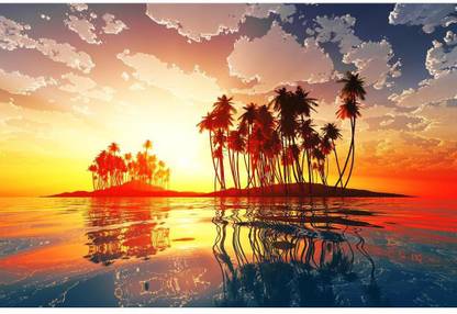 Artzfolio 121.92 cm Magic Sunset In Clouds Over Coconut Tropic Island Peel & Stick Vinyl Wall Sticker 48inch x 32inch (121.9cms x 81.3cms) Self Adhesive Sticker