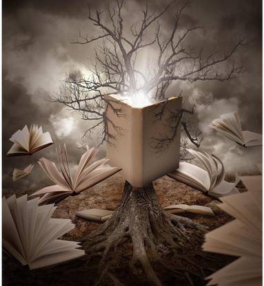 Artzfolio Concept of a Tree With Roots Reading A Story Canvas Painting Canvas 13.2 inch x 12 inch Painting