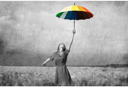 Artzfolio 106.68 cm Redhead Girl With Umbrella At Field Peel & Stick Vinyl Wall Sticker 42inch x 28inch (106.7cms x 71.1cms) Self Adhesive Sticker