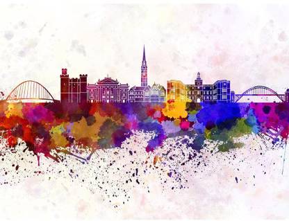 Artzfolio Skyline of Newcastle upon Tyne, Northeast England Unframed Premium Canvas Painting Digital Reprint 24.5 inch x 32.5 inch Painting