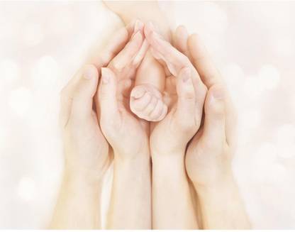 Artzfolio Family Hands & Baby New Born Arm Canvas Painting MDF Wood Mounting Frame Canvas 20 inch x 25.8 inch Painting