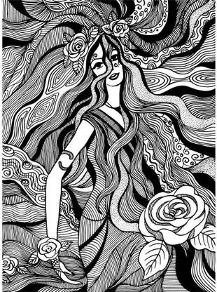 Artzfolio 121.92 cm Drawing of a Girl With Flowers Peel & Stick Vinyl Wall Sticker 48inch x 65.5inch (121.9cms x 166.4cms) Self Adhesive Sticker