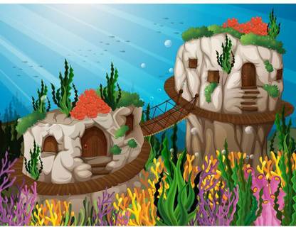 Artzfolio Two Caves Underwater Unframed Premium Canvas Painting 21.3inch x 16inch (54cms x 40.6cms) Digital Reprint 16.5 inch x 21.8 inch Painting