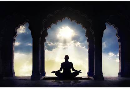 Artzfolio Meditating In Old Temple Unframed Premium Canvas Painting 30inch x 20inch (76.2cms x 50.8cms) Digital Reprint 20.5 inch x 30.5 inch Painting