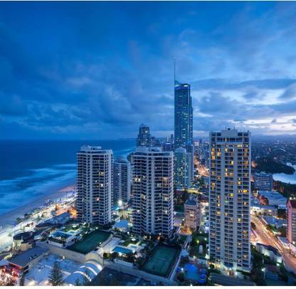 Artzfolio Modern City At Dusk, Gold Coast, Australia Canvas Painting Canvas 12 inch x 12.5 inch Painting