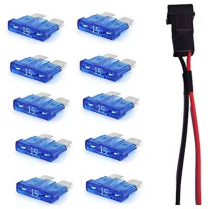 PBROS 10 Pieces 15 AMP Blade Fuse with Fuse Holder 12V Plastic Ceramic Blade Fuse Box Vehicle Fuse