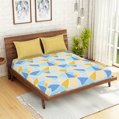 SPACES 144 TC Cotton Queen Geometric Flat Bedsheet