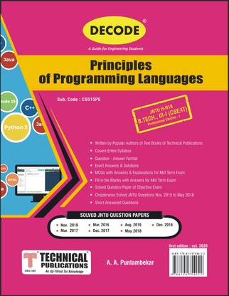 Principles of Programming Languages for JNTU-H 18 Course (III - I - CSE/IT/Prof. Elective-I - CS515PE)