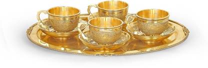 Shivlinga Bronze 4 Set of Bronze Cup & Saucer with Tray