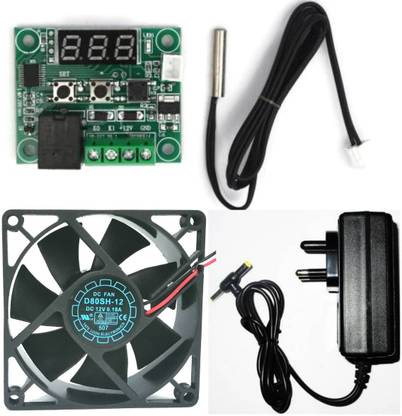 साइबरसुप्रीम DIY Incubator W1209 12V DC Digital Temp Control Board, charger & 3inch fan टेम्परेचर सेंसर और कंट्रोलर इलेक्ट्रॉनिक हॉबी किट