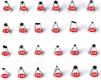Magnusdeal CW-1213 24 Pcs Piping Tips Set Stainless Steel Nozzles with 25-48 Different Designs Home Baking Cupcakes for Kids and Beginners Stainless Steel Star Icing Nozzle