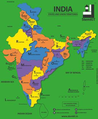 Stemkit Education Stemkit Latest India Map 2020 Puzzle with latest States, Union Territories and Capitals. Foam | Multiple Colour | All ages
