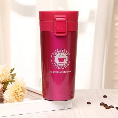 FITZU Double Walled Push Button Vacuum Travel or Thermos Flask for Tea/Coffee Stainless Steel Coffee Mug