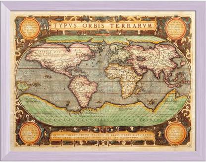 Artzfolio ArtzFolio Photo of an Old Map 1587 Typvs Orbis Terrarvm Tabletop Painting White Frame 12.8inch x 10inch (32.6cms x 25.4cms) Digital Reprint 10.5 inch x 13.3 inch Painting