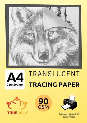 True-Ally Tracing paper Printable (Laser Only) (50 sheets) Unruled A4 90 gsm Layout Paper