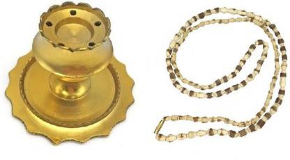 Adhvik Combo Of Incense Stick Holder ( No 1 Small Size) With Original 38 Cm Long Tulsi Kanthi Mala Brass