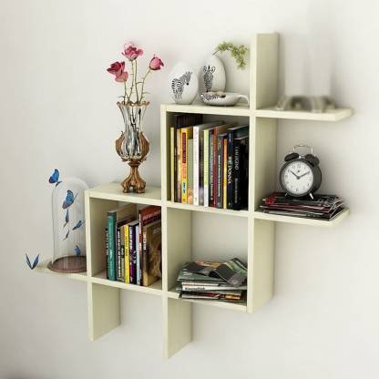 istanbulart Plus Shape Wall Shelf / Hashtag Floating Wall mount / Made in Medium Dencity Fiber Wood / Rack Shelf / Floating Shelf (White) MDF (Medium Density Fiber) Wall Shelf