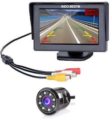 INDO-BEST NextGen Universal Model Reverse Parking Device and Car Security Camera Combo - 4.3" T.F.T. Dashboard Mount Camera Monitor With 8 LED High Definition Enhanced Night Vision Rear View Camera - For All Car Brands and Models (T1) Reverse Assist Camera System