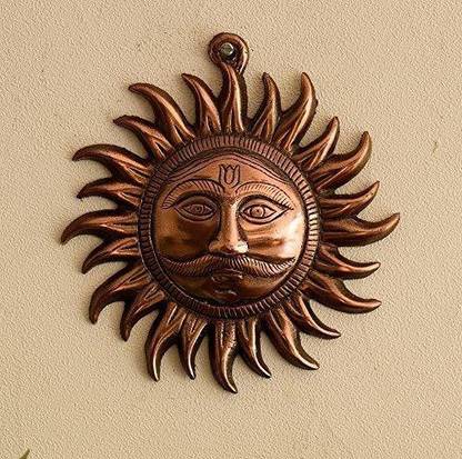 NAVYAKSH Wall Art Motivational Home Vastu Sun Surya Copper Wall Hangings for Home Offices/sooraj Wall Hanging Decorative Showpiece  -  19 cm