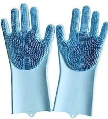 HSA Silicone Scrubbing Gloves, Scrub Cleaning Gloves with Scrubber for Dish-Washing and Pet Grooming (Multi Color, 1 Pair) Wet and Dry Disposable Glove