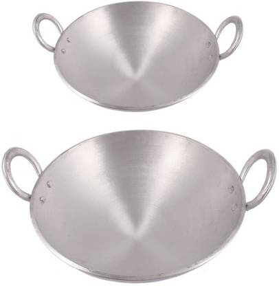 KITCHEN SHOPEE Aluminium Kadai/Frying Pan for Cooking, Aluminium Fry Kadhai/Pan for Kitchen Cookware Set