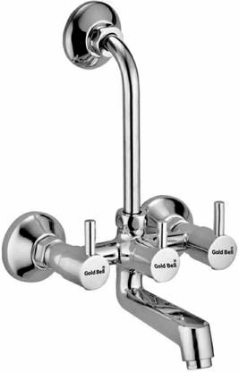 Gold Bell Wall Bathroom Mixer || Wall Mixer with L Bend Pipe and With Wall Flanges || With Hot & Cold Water Feature Wall Bathroom Mixer || Wall Mixer with L Bend Pipe and With Wall Flanges || With Hot & Cold Water Feature ( Pack 01 ) Mixer Faucet