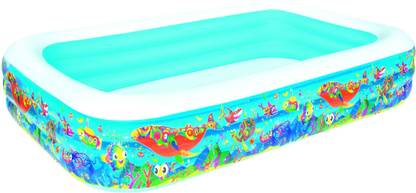 Bestway Inflatable Rectangular Family Pool 10 Ft. | Sea Creatures Printed Swimming Pool Outdoor & Indoor | 10' x 72" x 22"/3.05m x 1.83m x 56cm |For 6 Years Above Kids Inflatable Swimming Pool