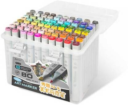 TouchCool Alcohol Markers, Brush & Chisel Double Tipped Sketch Marker for Kids, Artist Set of 80
