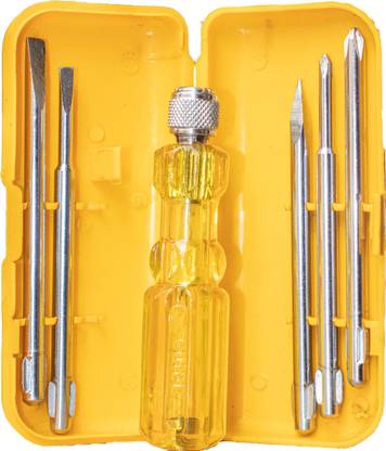Guide Unbreakable Screwdriver Set Kit (Yellow) Single Light (LINE TESTER) ( 5 in 1) Combination Screwdriver Set