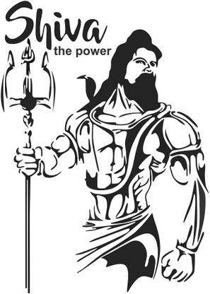 WALLDECORS 60.96 cm LORD SHIVA WITH TRISHUL IMAGE Self Adhesive Sticker