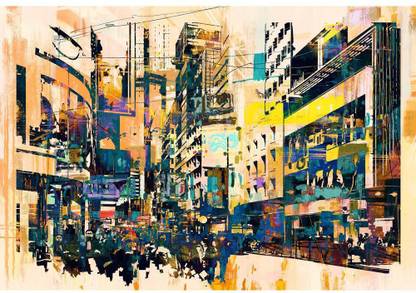 Artzfolio 74.422 cm Abstract Art Of Cityscape Peel & Stick Vinyl Wall Sticker 29.3inch x 20inch (74.5cms x 50.8cms) Self Adhesive Sticker