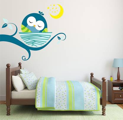WALLDECORS 60.96 cm BIRDS SLEEPING IN NEST IMAGE Self Adhesive Sticker