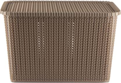 POLYSET Plastic Polyset Storage Basket Marvel 60 With Lid-Sandy Brown Storage Basket